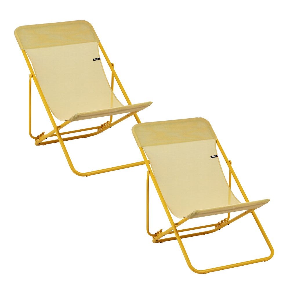 Lot de 2 Transats jardin pliants multi-positions - Maxi Transat - Batyline® Iso - Jaune Miel
